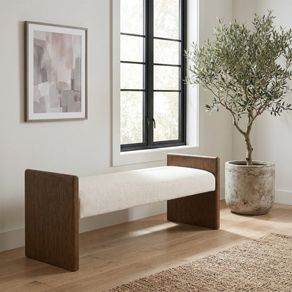Hickory Cream Fabric Upholstered Bench