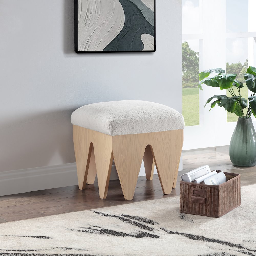 Altair Cream Velour Fur Fabric Bench