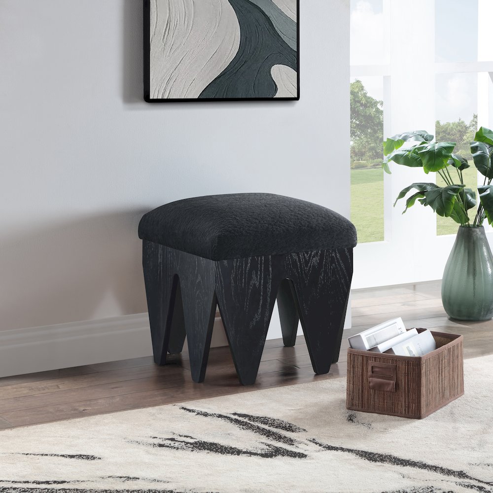 Altair Black Velour Fur Fabric Bench
