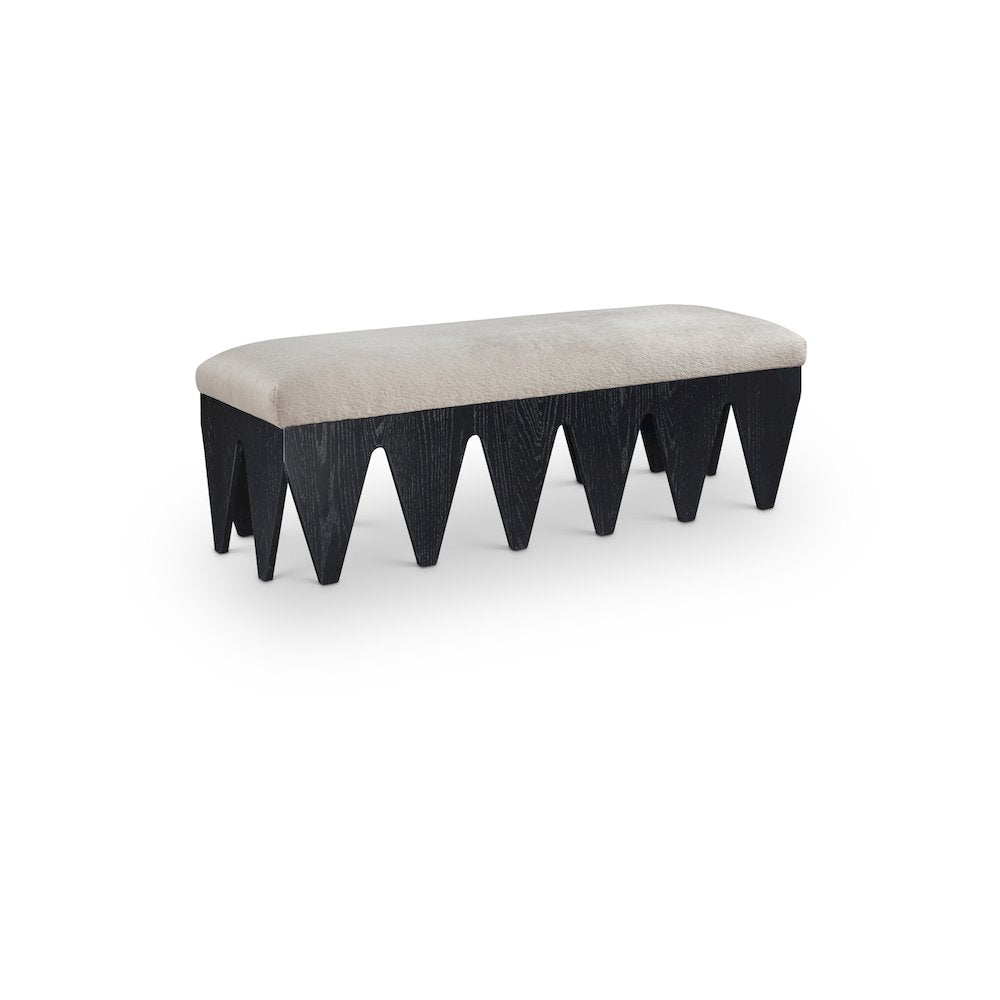 Altair Beige Velour Fur Fabric Bench