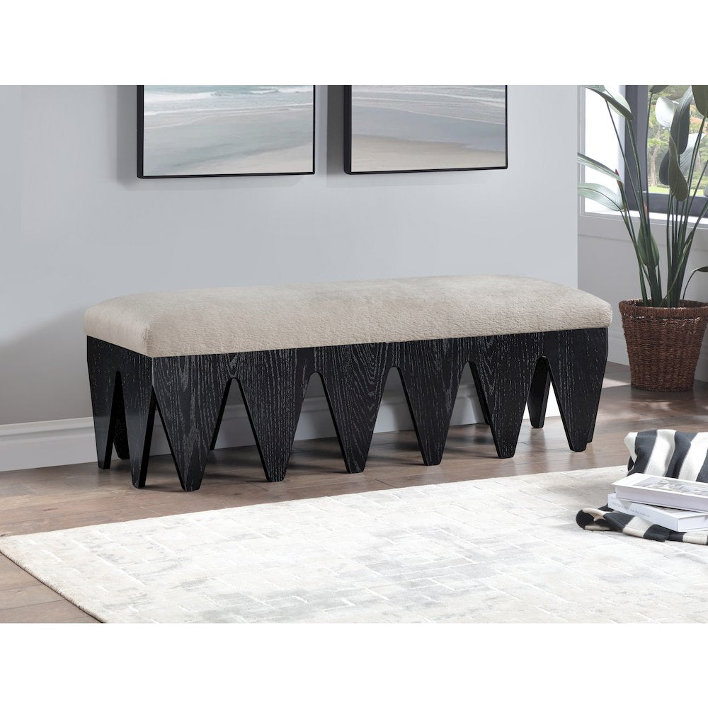 Altair Beige Velour Fur Fabric Bench