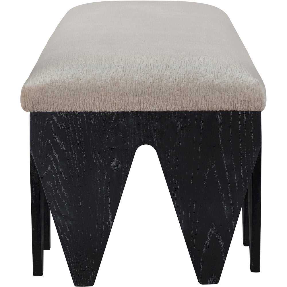 Altair Beige Velour Fur Fabric Bench