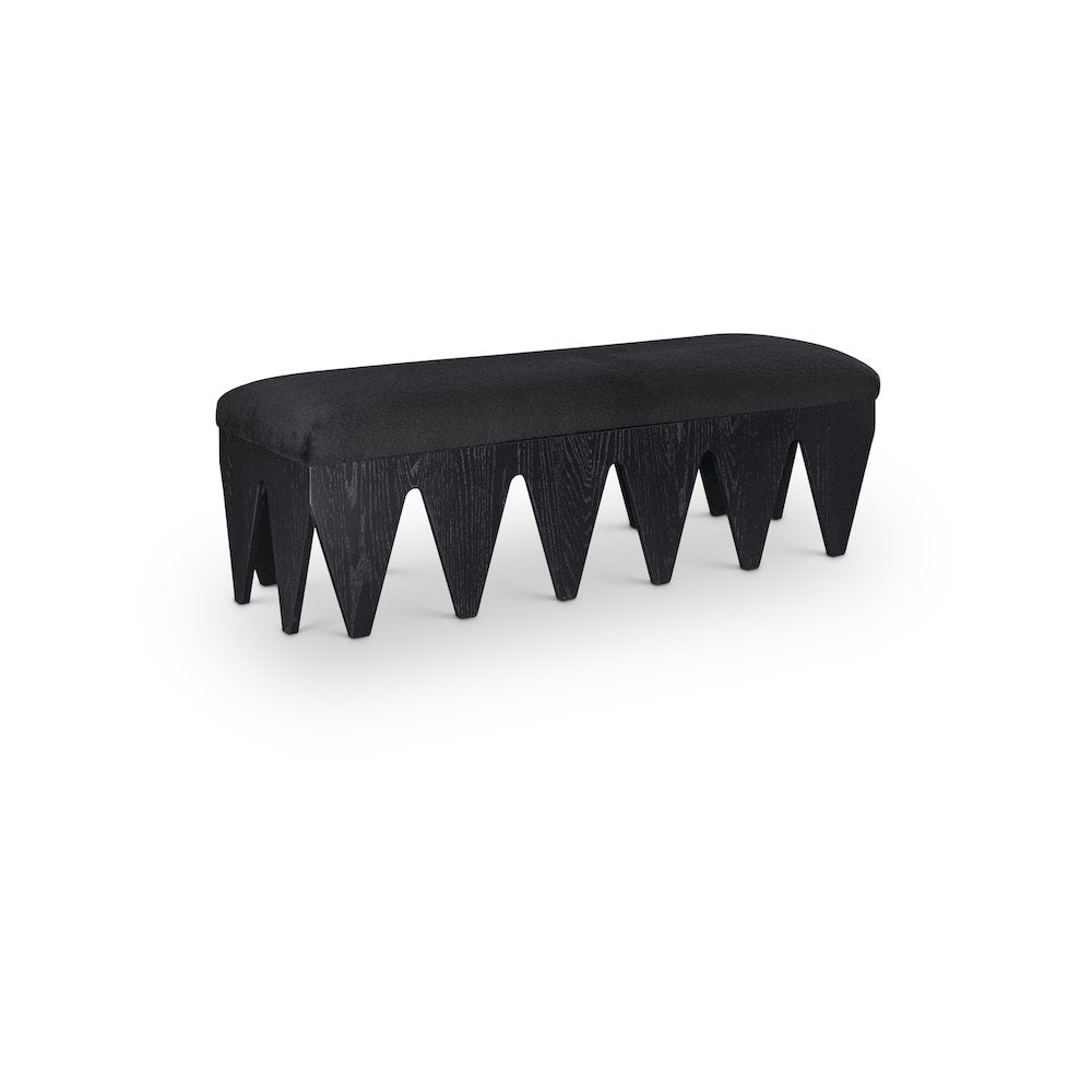 Altair Black Velour Fur Fabric Bench