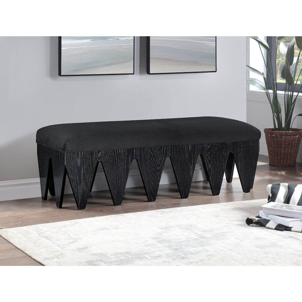 Altair Black Velour Fur Fabric Bench