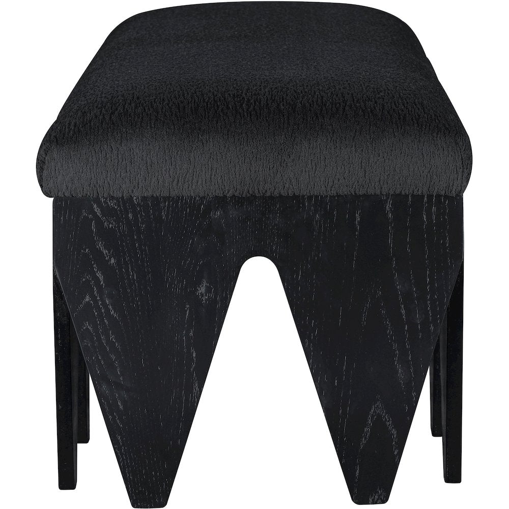Altair Black Velour Fur Fabric Bench