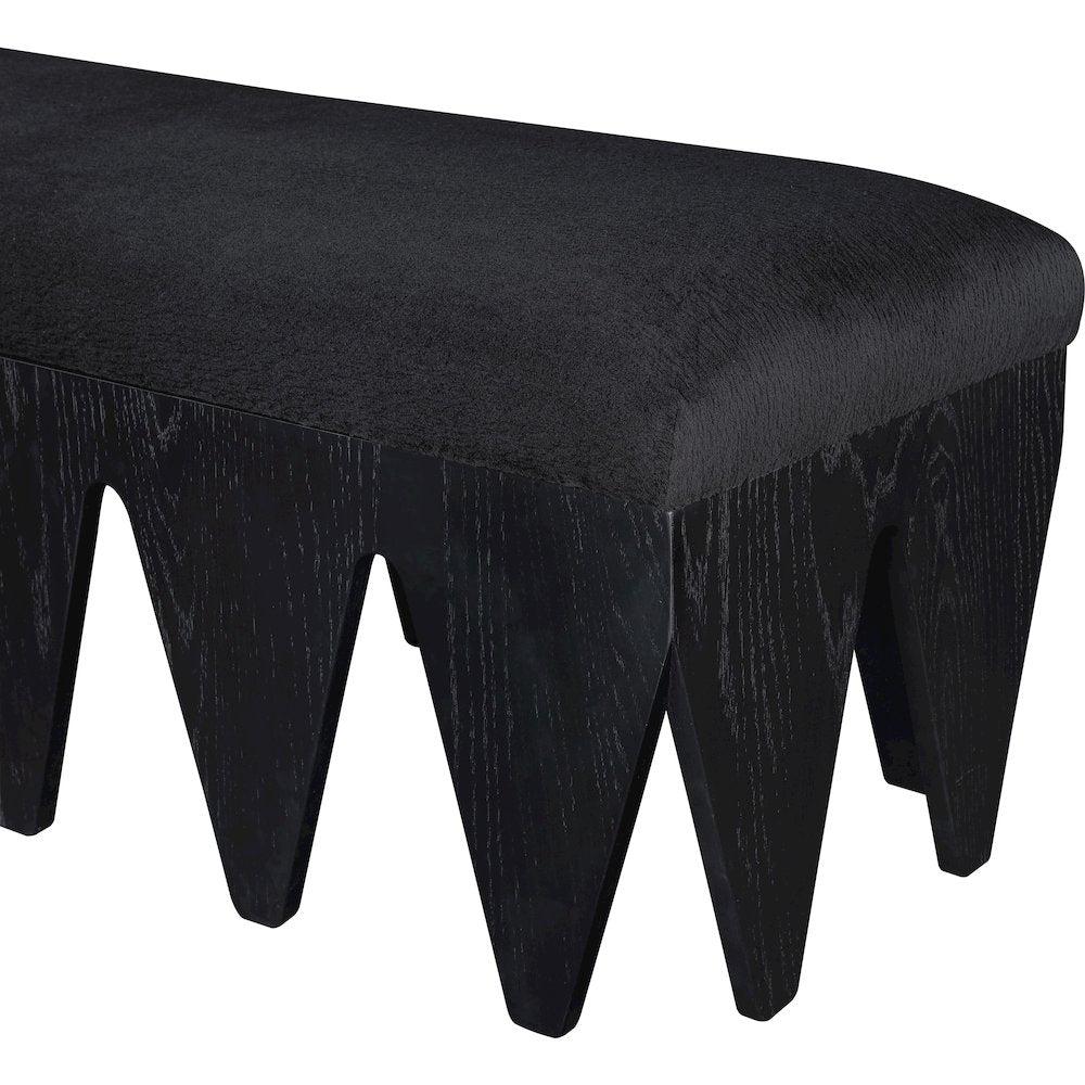 Altair Black Velour Fur Fabric Bench