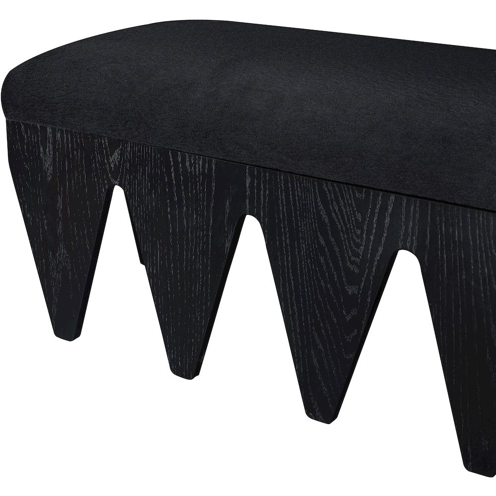 Altair Black Velour Fur Fabric Bench