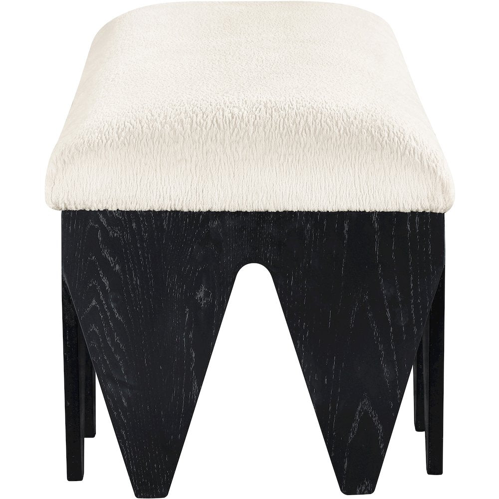 Altair Cream Velour Fur Fabric Bench