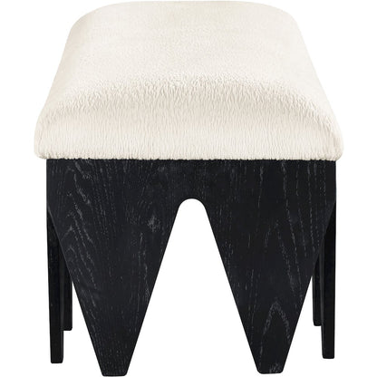 Altair Cream Velour Fur Fabric Bench