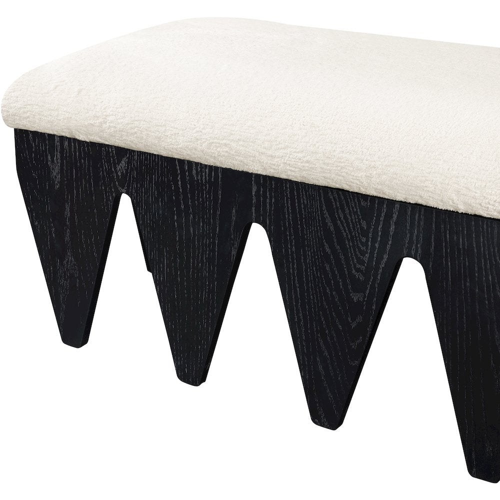 Altair Cream Velour Fur Fabric Bench