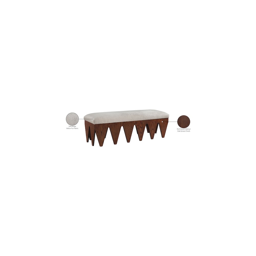 Altair Beige Velour Fur Fabric Bench
