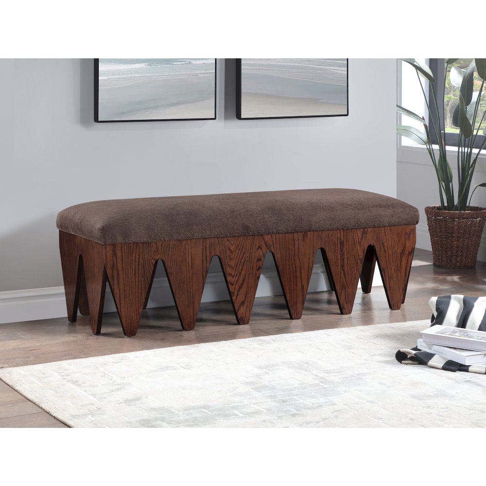 Altair Brown Velour Fur Fabric Bench