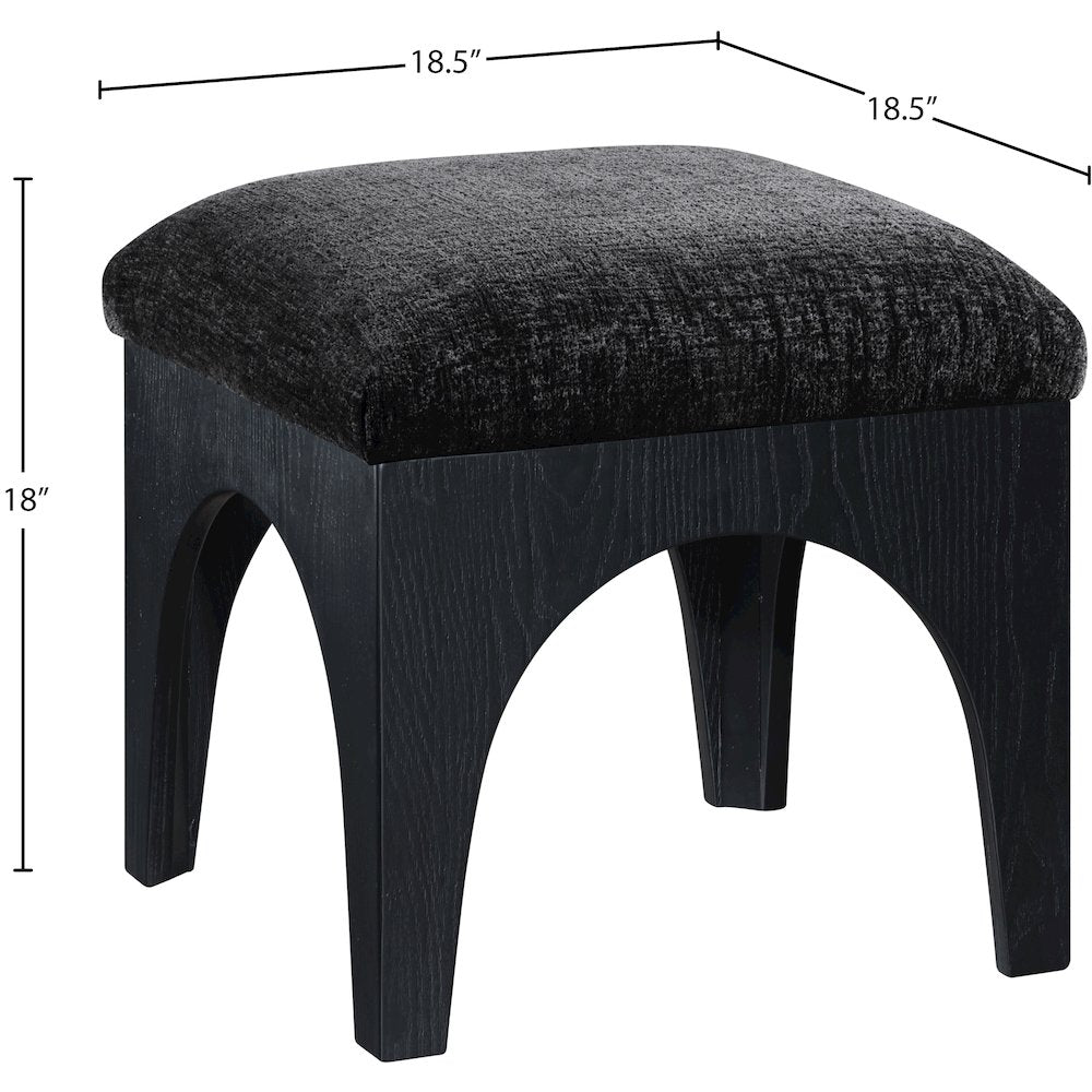 Lawson Black Chenille Fabric Upholstered Ottoman