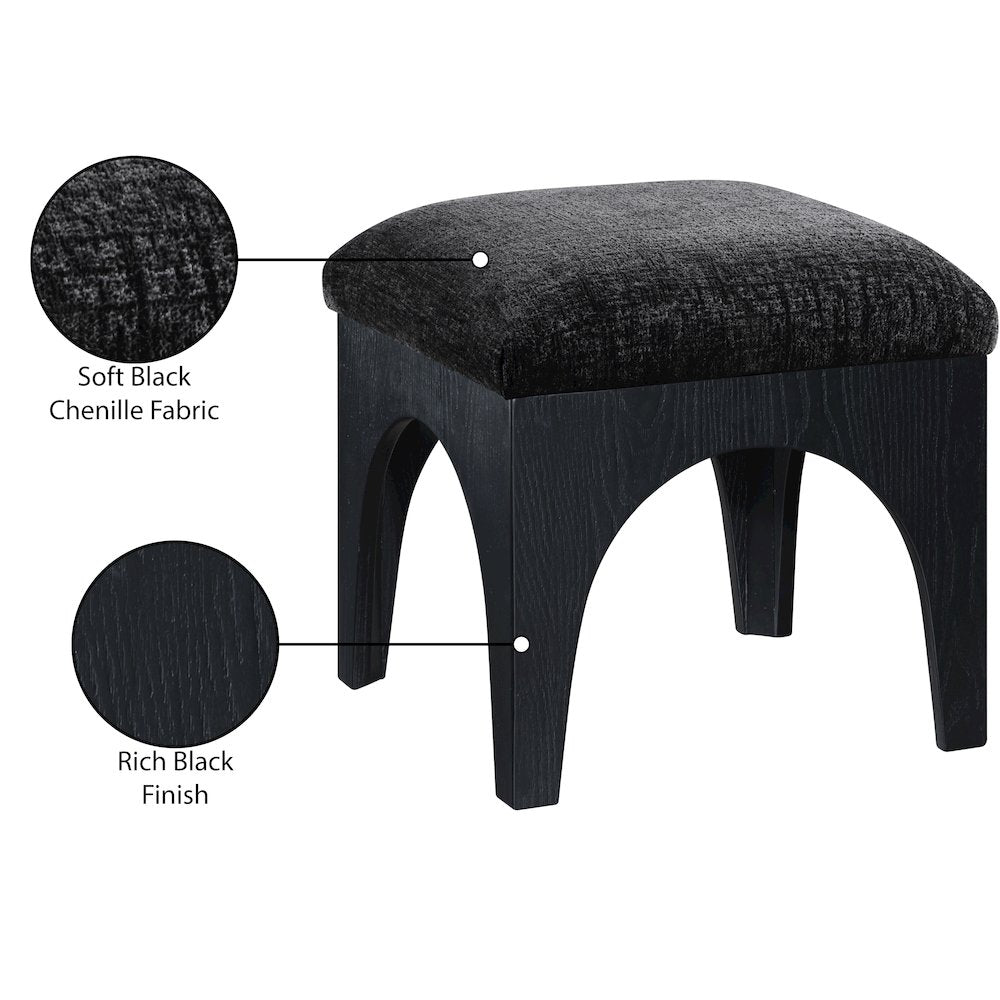 Lawson Black Chenille Fabric Upholstered Ottoman