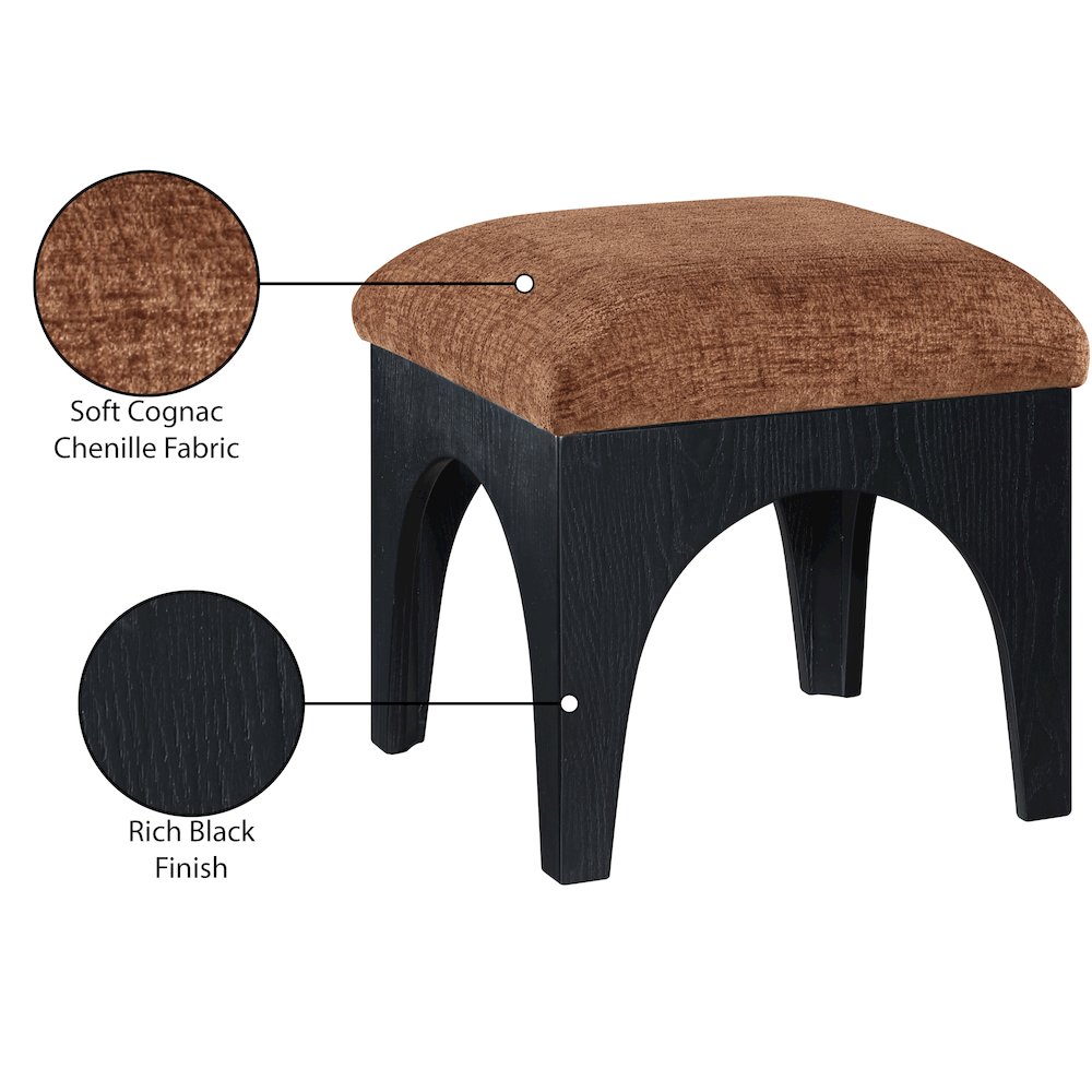 Lawson Cognac Chenille Fabric Upholstered Ottoman