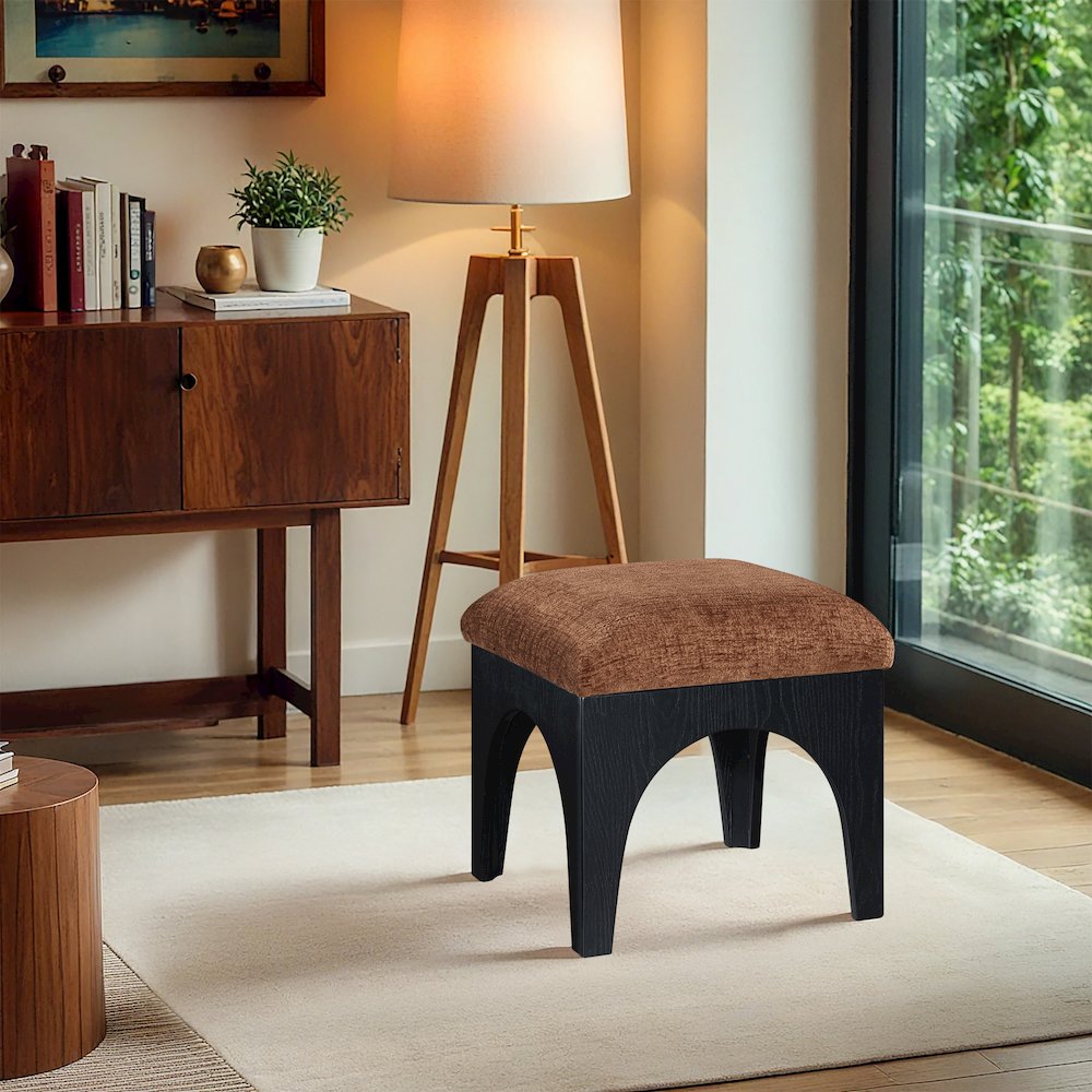 Lawson Cognac Chenille Fabric Upholstered Ottoman