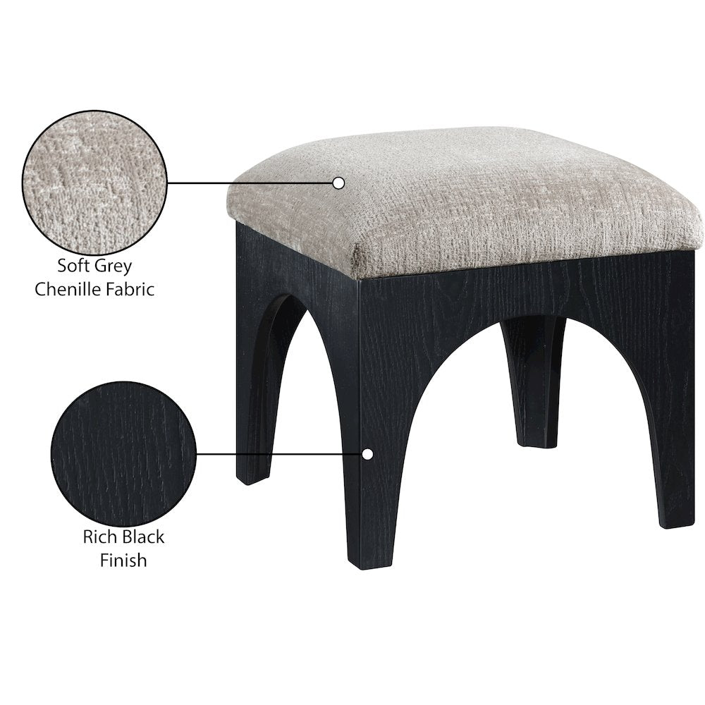 Lawson Grey Chenille Fabric Upholstered Ottoman