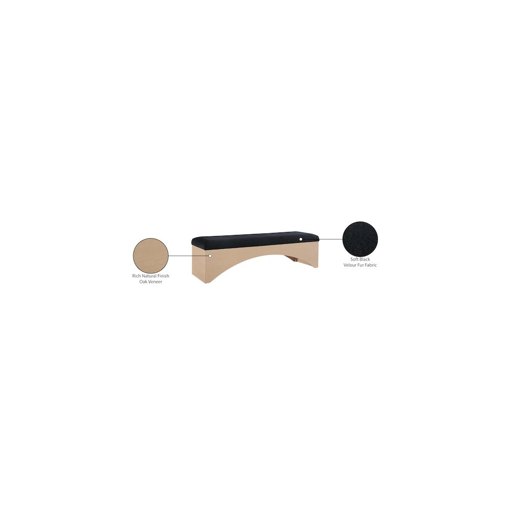 Lawson Black Velour Fur Fabric Bench