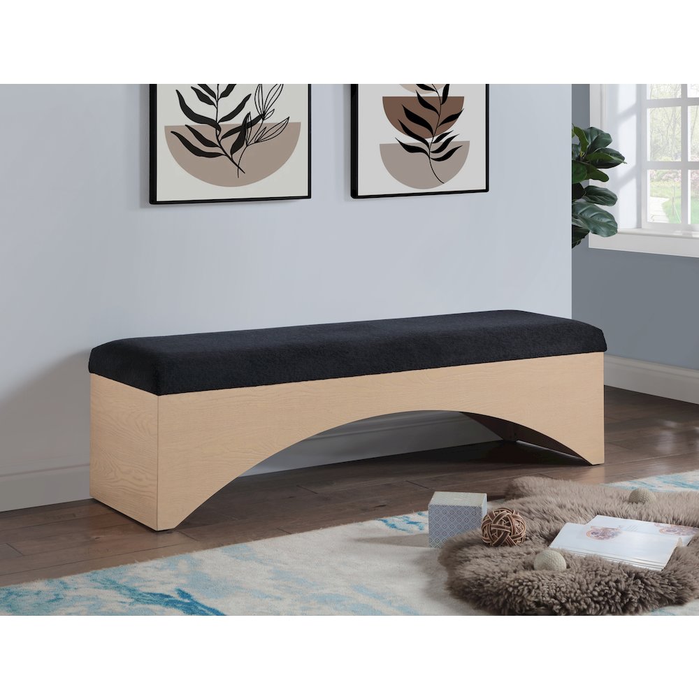 Lawson Black Velour Fur Fabric Bench