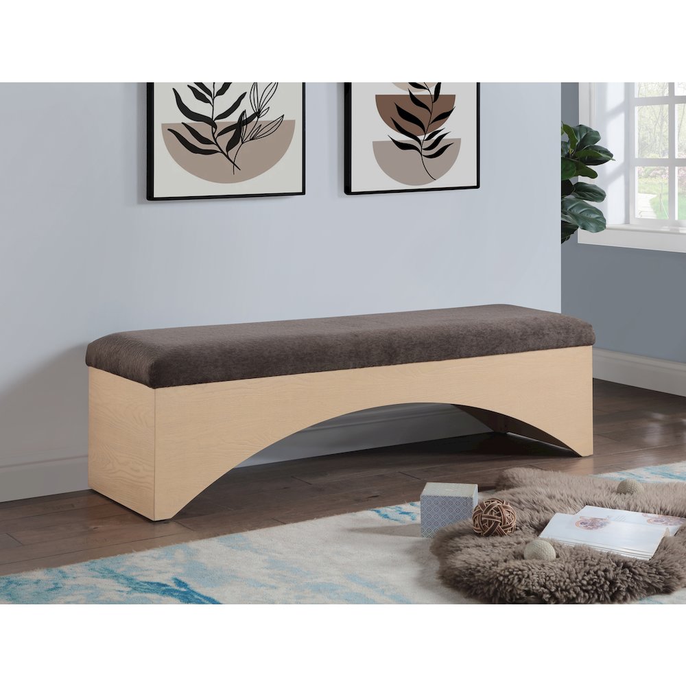 Lawson Brown Velour Fur Fabric Bench