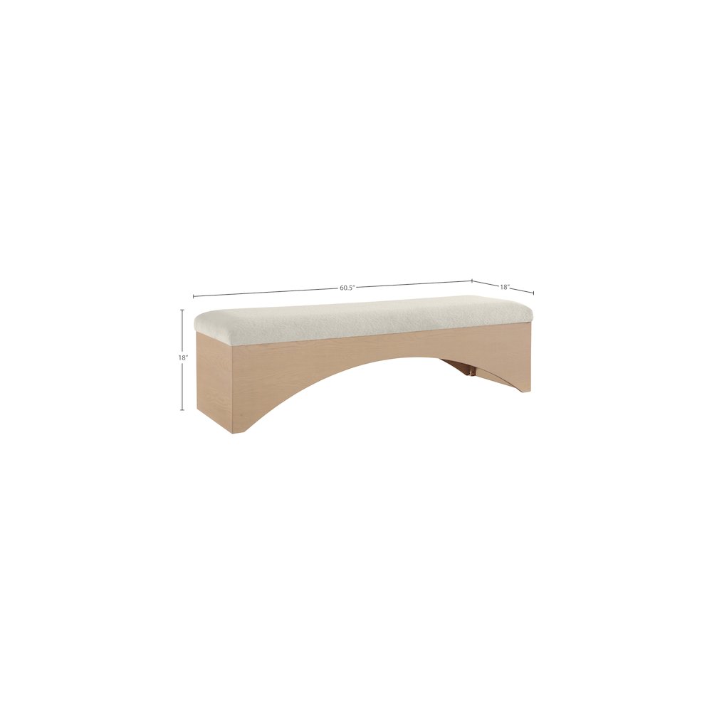 Lawson Cream Velour Fur Fabric Bench