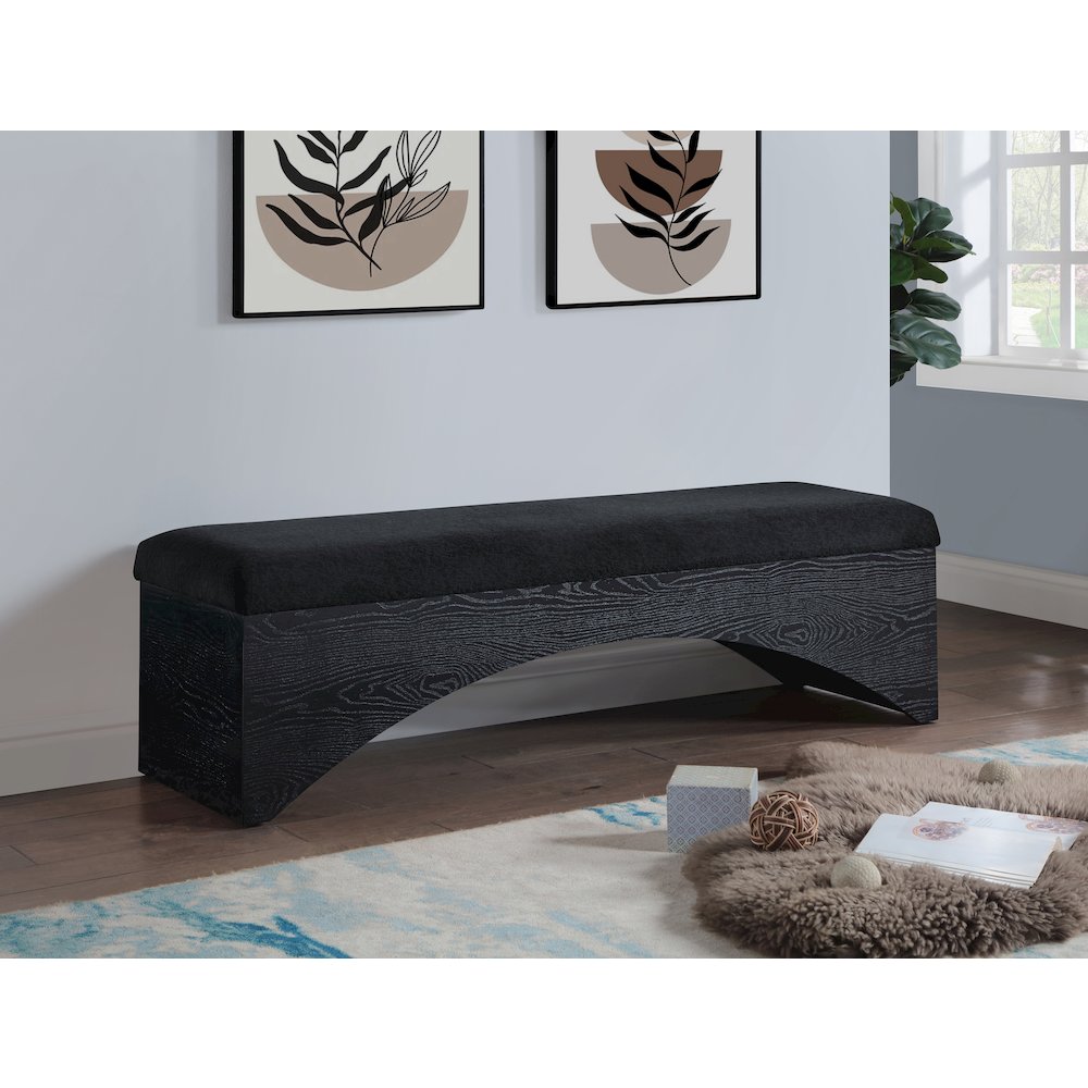 Lawson Black Velour Fur Fabric Bench
