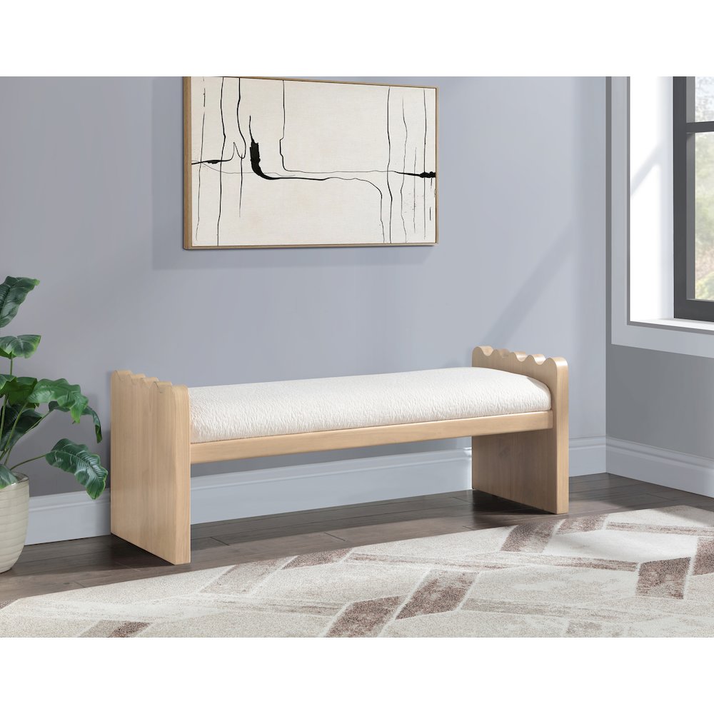 Sonia Cream Velour Fur Fabric Bench