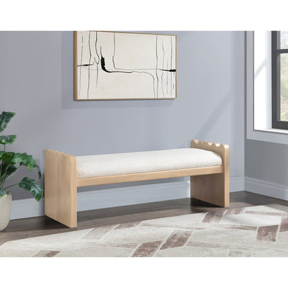 Sonia Cream Velour Fur Fabric Bench