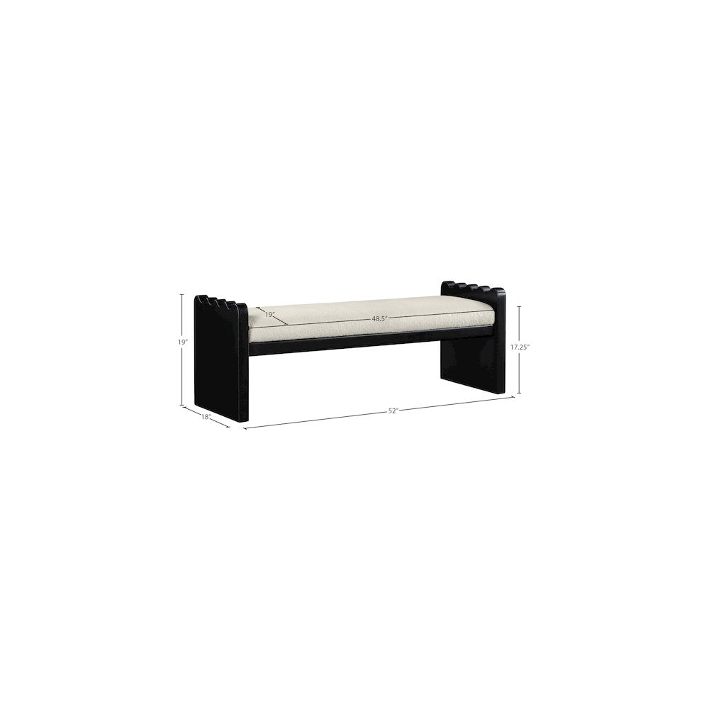 Sonia Cream Velour Fur Fabric Bench