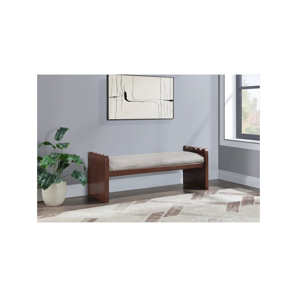Sonia Beige Velour Fur Fabric Bench