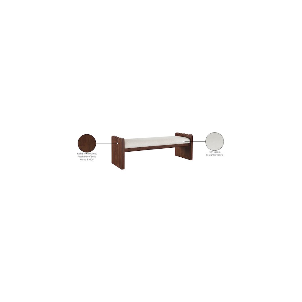 Sonia Cream Velour Fur Fabric Bench