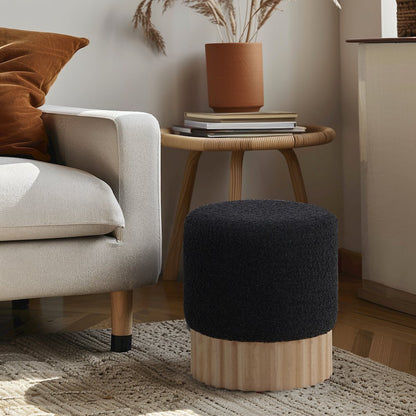 Veranda Black Boucle Fabric Ottoman/Stool