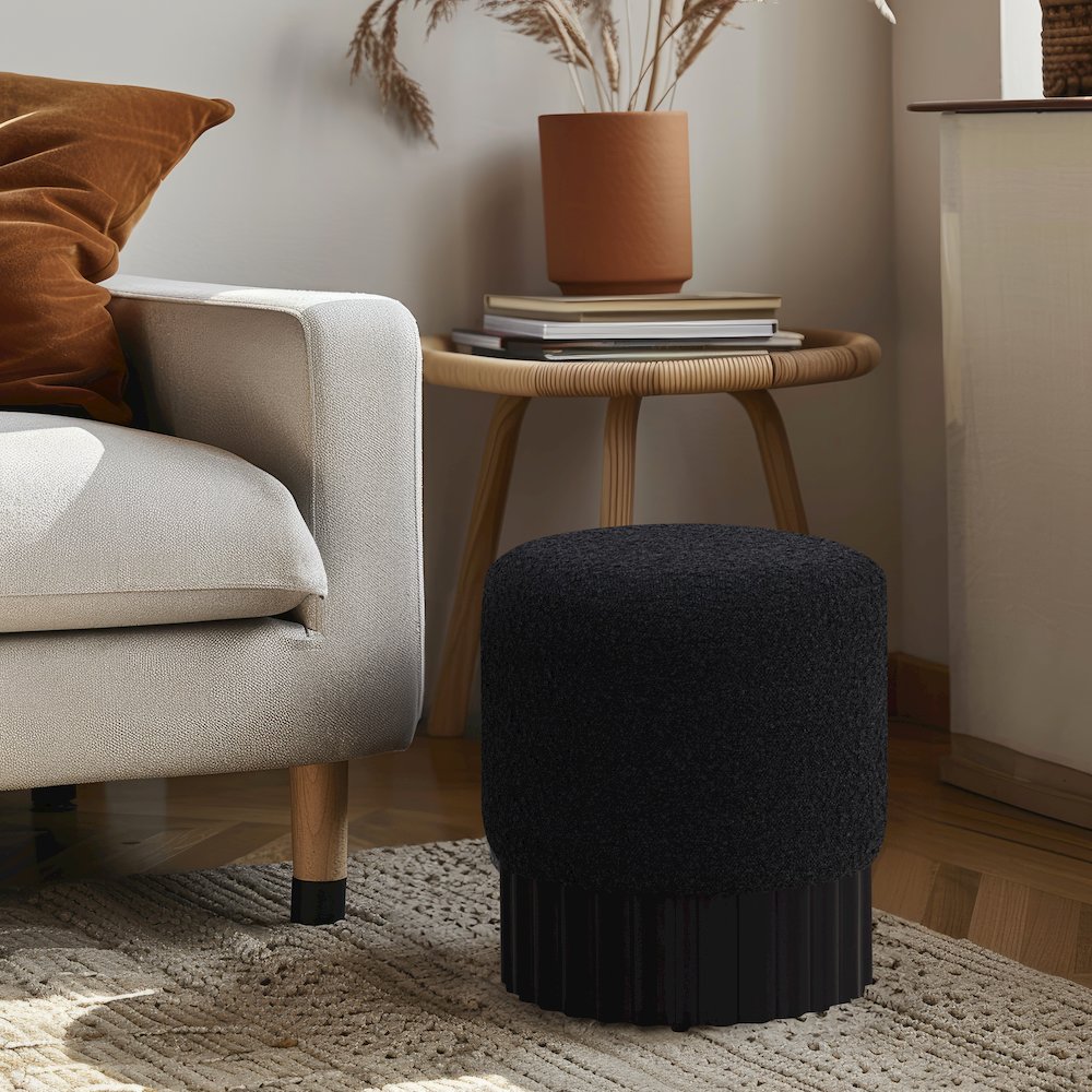 Veranda Black Boucle Fabric Ottoman/Stool