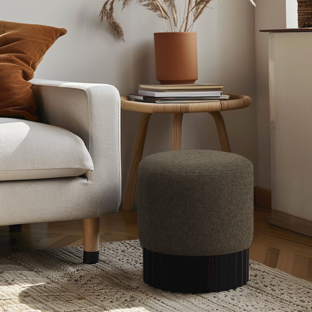 Veranda Olive Boucle Fabric Ottoman/Stool