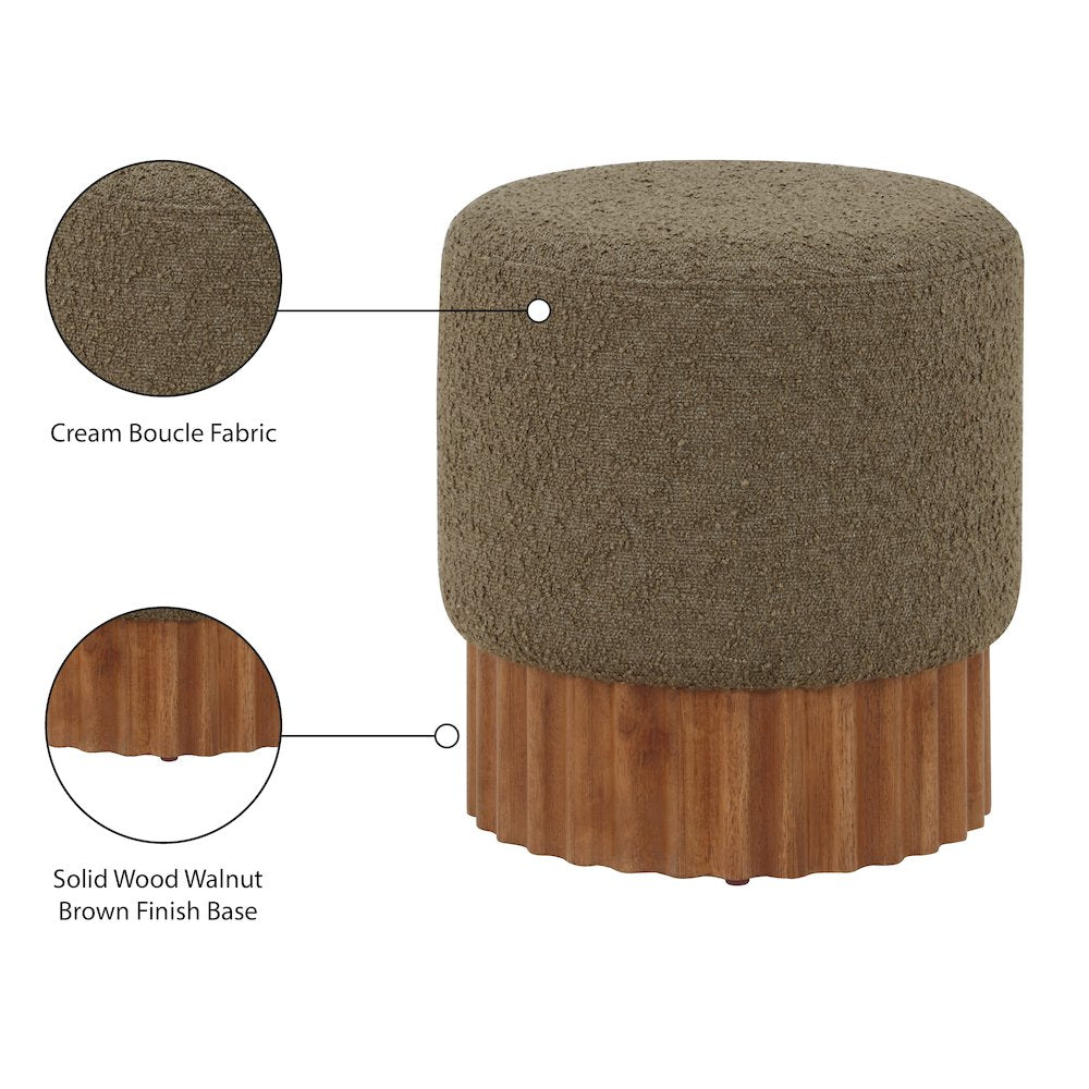 Veranda Olive Boucle Fabric Ottoman/Stool