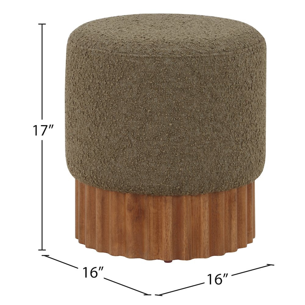 Veranda Olive Boucle Fabric Ottoman/Stool