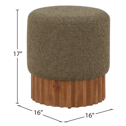Veranda Olive Boucle Fabric Ottoman/Stool
