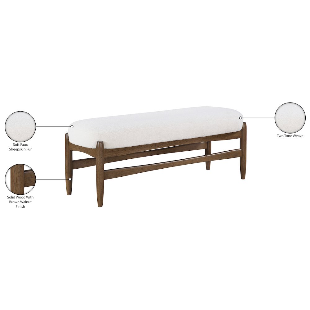 Briar Cream Faux Sheepskin Upholstered Bench