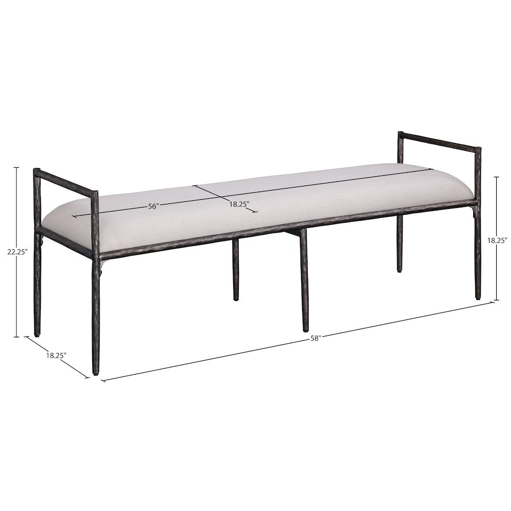 Axis Beige Linen Textured Fabric Upholstered Bench