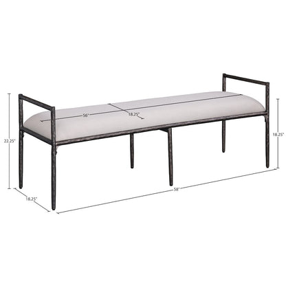 Axis Beige Linen Textured Fabric Upholstered Bench