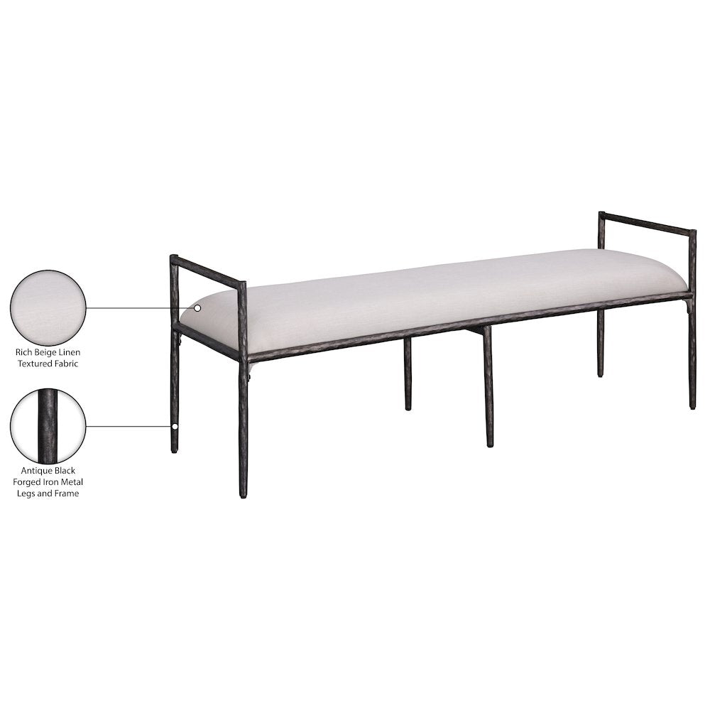 Axis Beige Linen Textured Fabric Upholstered Bench