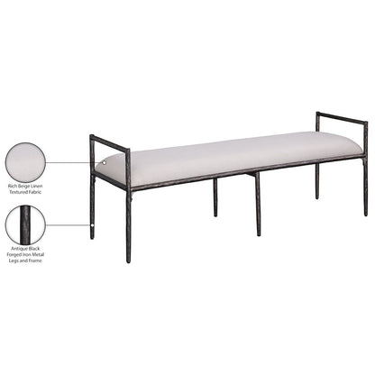 Axis Beige Linen Textured Fabric Upholstered Bench