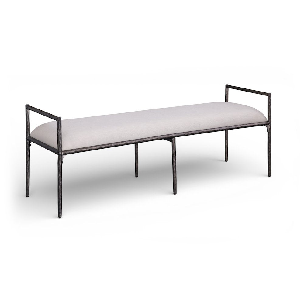 Axis Beige Linen Textured Fabric Upholstered Bench