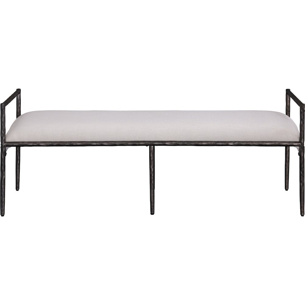 Axis Beige Linen Textured Fabric Upholstered Bench