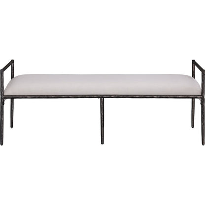 Axis Beige Linen Textured Fabric Upholstered Bench