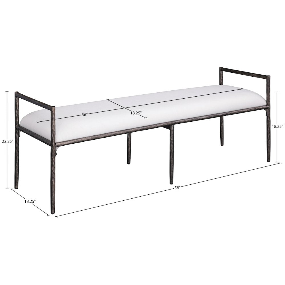 Axis Cream Linen Textured Fabric Upholstered Bench