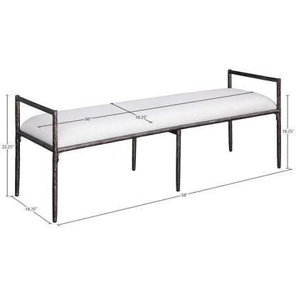 Axis Cream Linen Textured Fabric Upholstered Bench