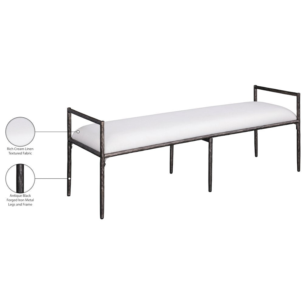Axis Cream Linen Textured Fabric Upholstered Bench