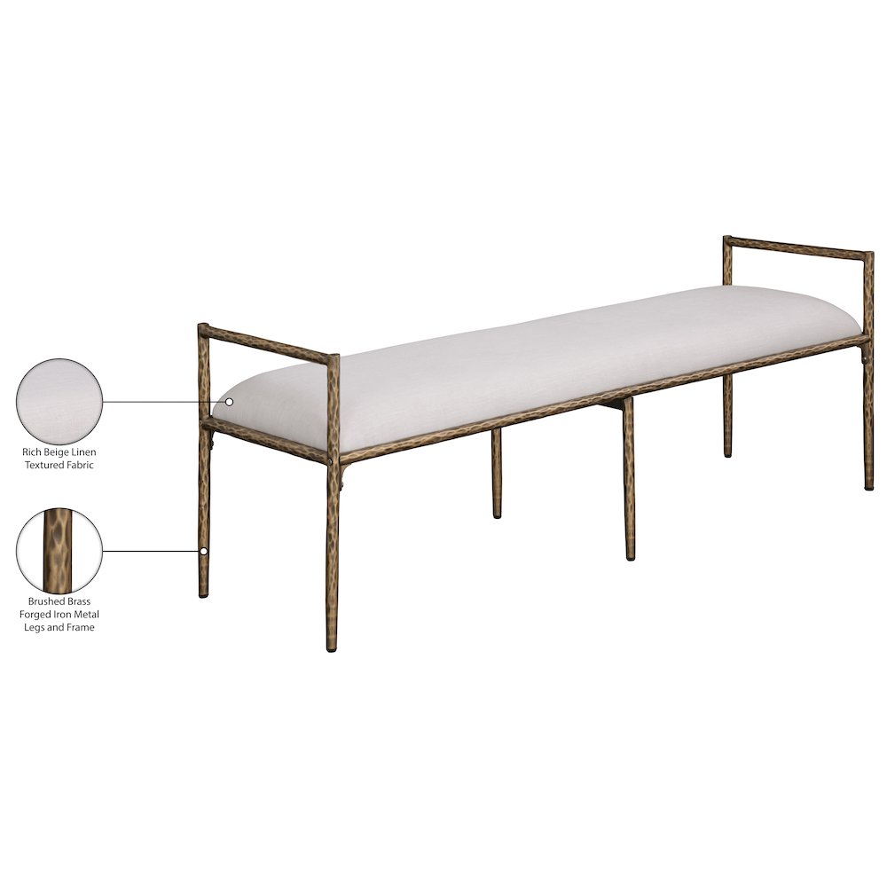 Axis Beige Linen Textured Fabric Upholstered Bench