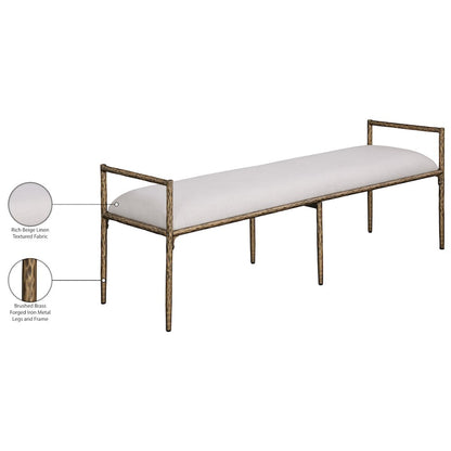 Axis Beige Linen Textured Fabric Upholstered Bench
